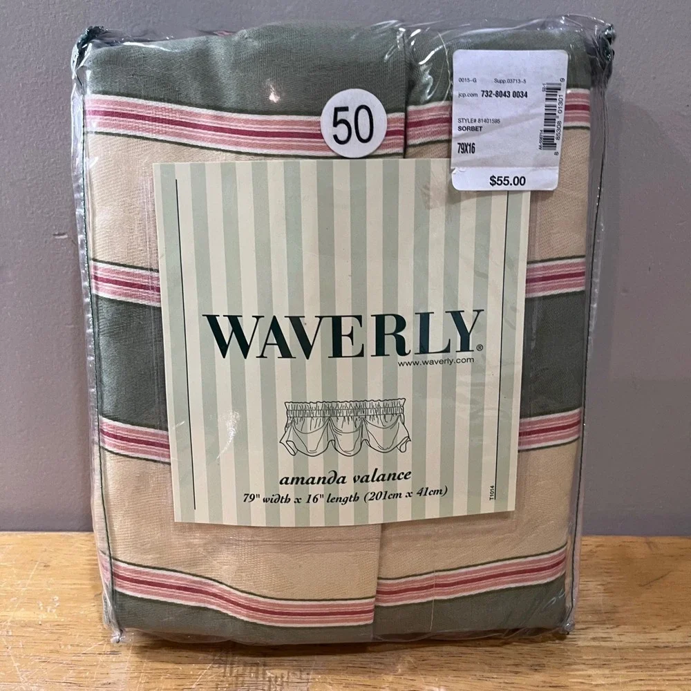 Vtg Waverly Amanda Valance Melrose Stripe Sorbet Green Red 79x16 Lined New